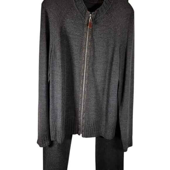 St. John Sport Heather Grey Knit Zip-Up Sweater Set Womens Soft & Cozy Size XL - Picture 1 of 10